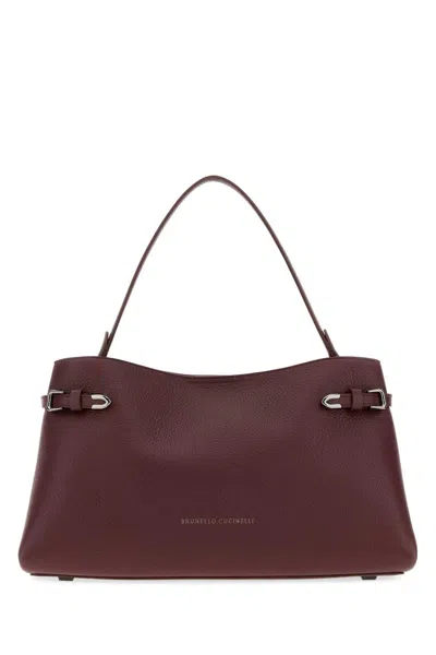 Brunello Cucinelli Scottish Red Deer Leather Shoulder Bag In Burgundy