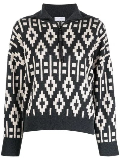 Brunello Cucinelli Graphic Knited Sweatshirt In Black