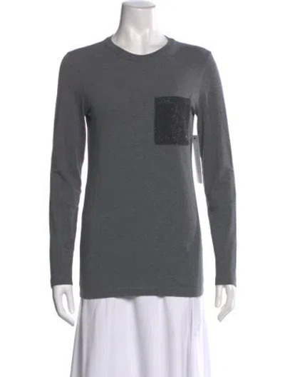 Pre-owned Brunello Cucinelli Graphic Print Crew Neck Top In Gray