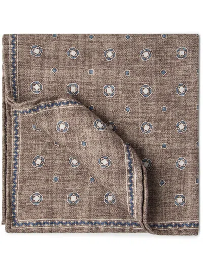 Brunello Cucinelli Graphic-print Silk Pocket Square In Brown