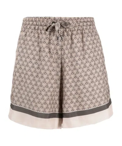 Brunello Cucinelli Graphic-print Silk Shorts In Brown