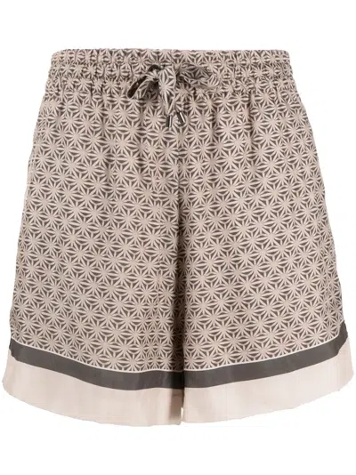 Brunello Cucinelli Graphic-print Silk Shorts In Neutrals