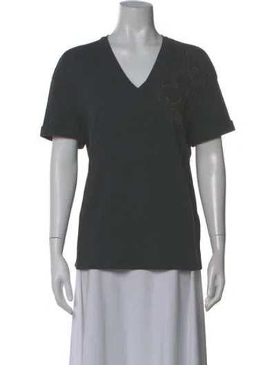 Pre-owned Brunello Cucinelli Graphic Print V-neck T-shirt In Gray
