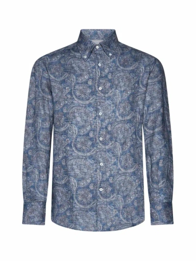 Brunello Cucinelli Graphic Printed Buttoned Shirt In Blue