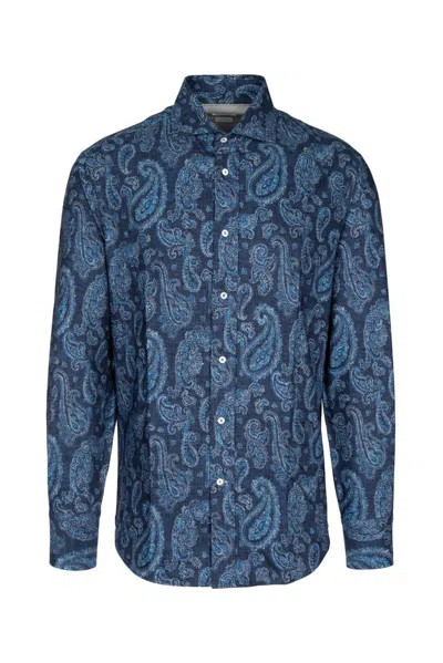 Brunello Cucinelli Graphic Printed Buttoned Shirt In Blue