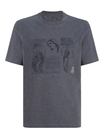 Brunello Cucinelli Graphic-print Crew-neck T-shirt In Gray