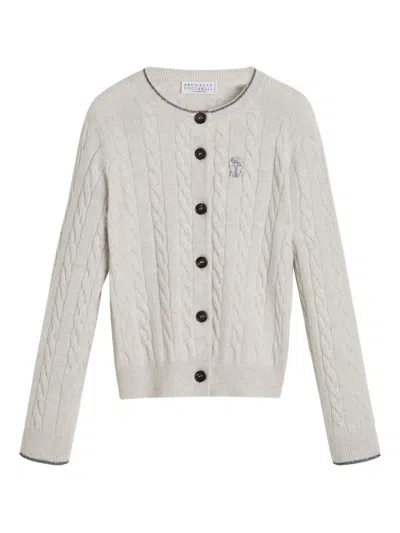 Brunello Cucinelli 粗绞花针织开衫 In Gray