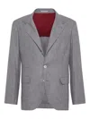 Brunello Cucinelli Grey Melange Wool And Silk Blend Blazer In Gray