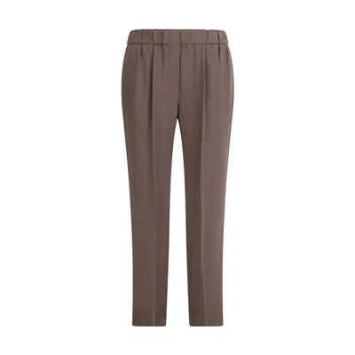 Brunello Cucinelli Gray Acetate Casual Pants In Brown