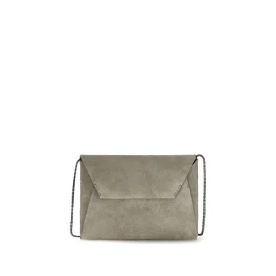 Brunello Cucinelli Gray Calf Leather Bos Taurus Clutch Women's Bag