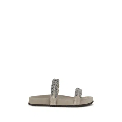 Brunello Cucinelli Laurel Leaf Monili-embellished Flat Sandals In Gray