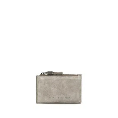 Brunello Cucinelli Gray Calf Leather Bos Taurus Wallet In Neutral