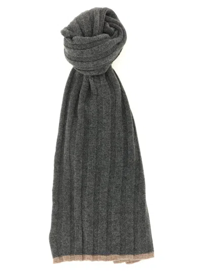 Brunello Cucinelli Ribbed Cashmere Knit Scarf In Gray