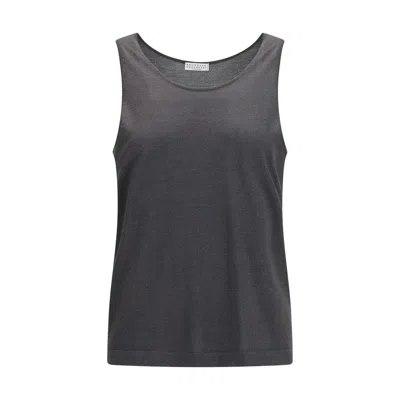 Brunello Cucinelli Gray Cashmere Sleeveles T-shirt In Black