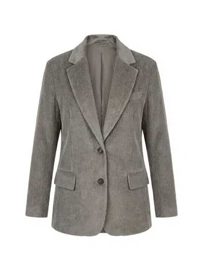 Brunello Cucinelli Gray Corduroy Single-breasted Blazer