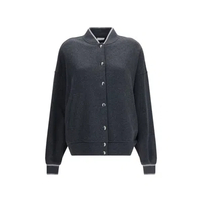 Brunello Cucinelli Gray Cotton Bomber In Neutral