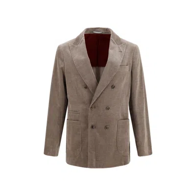 Brunello Cucinelli Gray Cotton Full-length Jacket In Brown