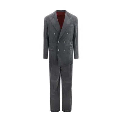 Brunello Cucinelli Gray Cotton Men's Suit In Black