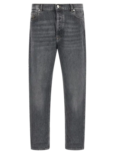 Brunello Cucinelli Gray Cotton Straight-leg Jeans In Blue
