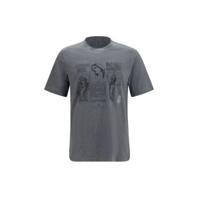 Brunello Cucinelli Cotton Printed T-shirt In Gray