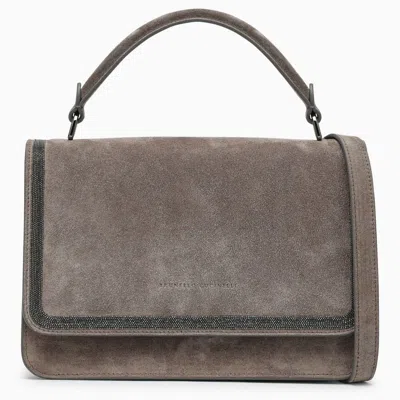 Brunello Cucinelli Gray Leather Handbag For Women With Top Handle And Shoulder Strap In Grey