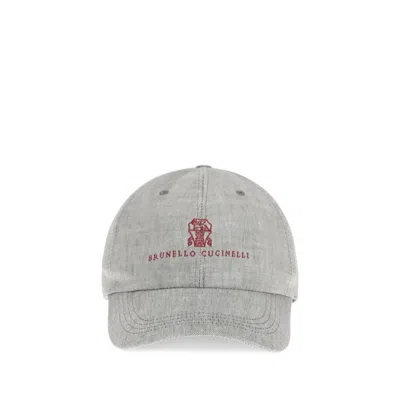 Brunello Cucinelli Baseball Cap In Linen And Virgin Wool In Gray
