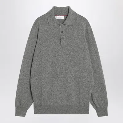 Brunello Cucinelli Gray Polo In Cashmere In Silver