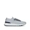 Brunello Cucinelli Men Low-top Cotton Knit And Leather Sneakers In Gray