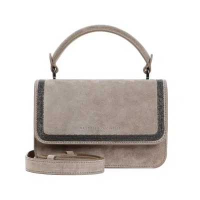 Brunello Cucinelli Gray Suede Handbag In Grey