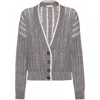 Brunello Cucinelli Dazzling Grey Cardigan With Dropped Shoulders And All-over Sequin Details In Linen Woman