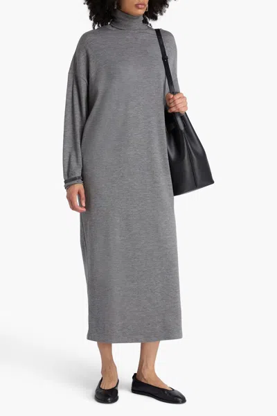Brunello Cucinelli Cashmere Turtleneck Midi Dress In Gray