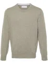 Brunello Cucinelli Cashmere Crew Neck Sweater With Contrasting Edge In Green