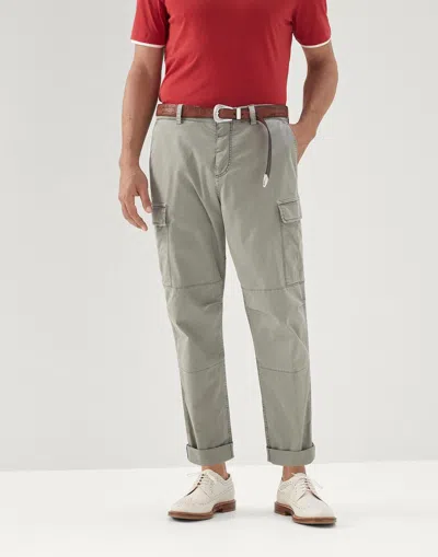 Brunello Cucinelli Green Cotton Cargo Pants In Gray