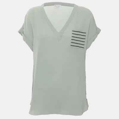 Pre-owned Brunello Cucinelli Green Crepe Tunic Tops L
