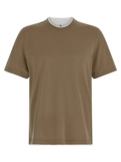 BRUNELLO CUCINELLI GREEN DOUBLE LAYER T-SHIRT