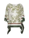 Brunello Cucinelli Green Herbarium Print Pongée Top With Monili In Green