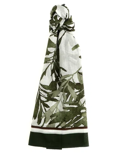 BRUNELLO CUCINELLI GREEN HERBARIUM PRINT SCARF