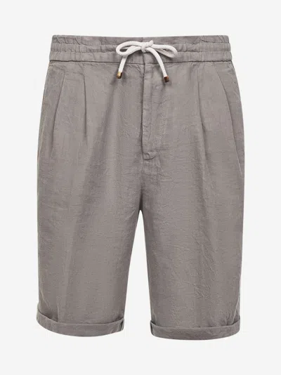 BRUNELLO CUCINELLI GREEN LINEN GABARDINE BERMUDA SHORTS