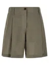 Brunello Cucinelli Women Tailored Linen Bermuda Shorts With Double Pleats In Gray