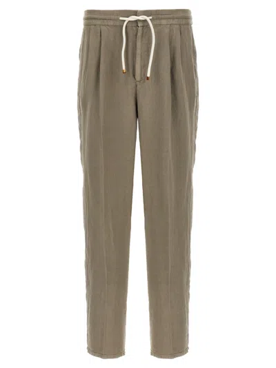 BRUNELLO CUCINELLI GREEN LINEN TROUSERS