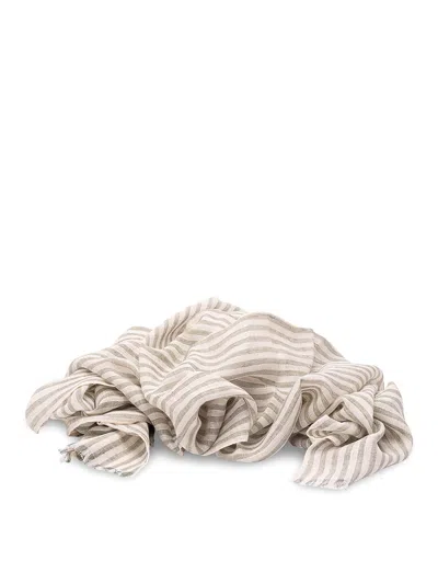 Brunello Cucinelli Green Linen Viscose Polyester Scarf In Neutral