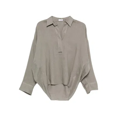 Brunello Cucinelli Green Linen Blouse In Gold