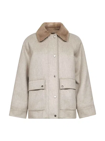 BRUNELLO CUCINELLI GREIGE CASHMERE BLOUSON WITH DETACHABLE VEST