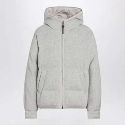 BRUNELLO CUCINELLI BRUNELLO CUCINELLI GREIGE DOWN JACKET IN CASHMERE KNIT