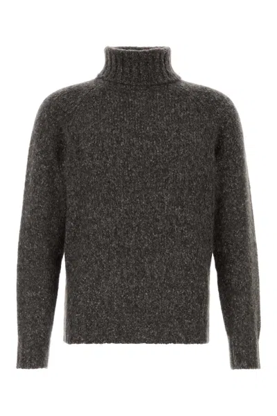 Brunello Cucinelli Melange Dark Grey Cashmere Blend Sweater In Brown