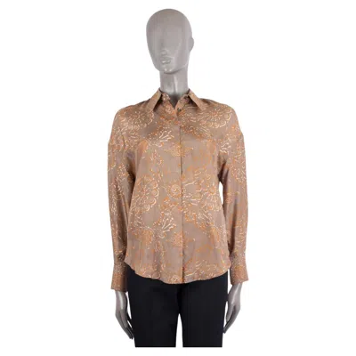 Pre-owned Brunello Cucinelli Grey & Brown Silk Floral Button-up Shirt Xs In Gray