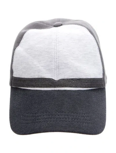 Pre-owned Brunello Cucinelli Grey And Multicolor  Monili Baseball Cap With Beaded Ball Chain Accent At Front.