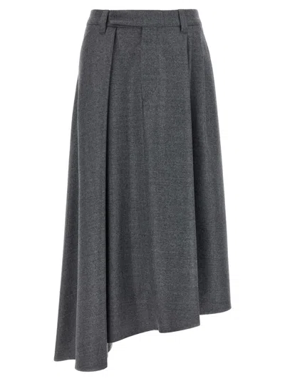 Brunello Cucinelli Grey Asymmetrical Wool Skirt