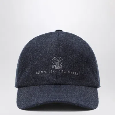 BRUNELLO CUCINELLI BRUNELLO CUCINELLI GREY BLUE WOOL BASEBALL CAP