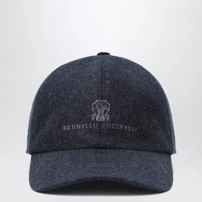 Brunello Cucinelli Grey-blue Wool Baseball Cap Men In Gray
